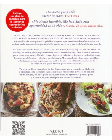 Libro de recetas para la Dieta de 8-Semanas para controlar el Azúcar en la Sangre, de Clare Bailey y Sarah Schenker. Medici