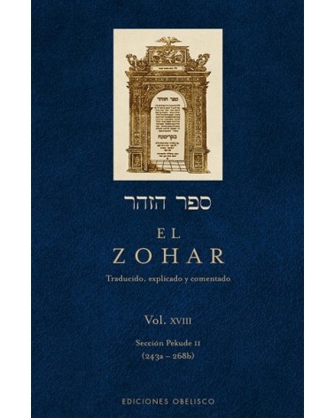 EL ZOHAR Vol. XVIII, por Rabi Shimon Bar Iojai. Editorial Obelisco